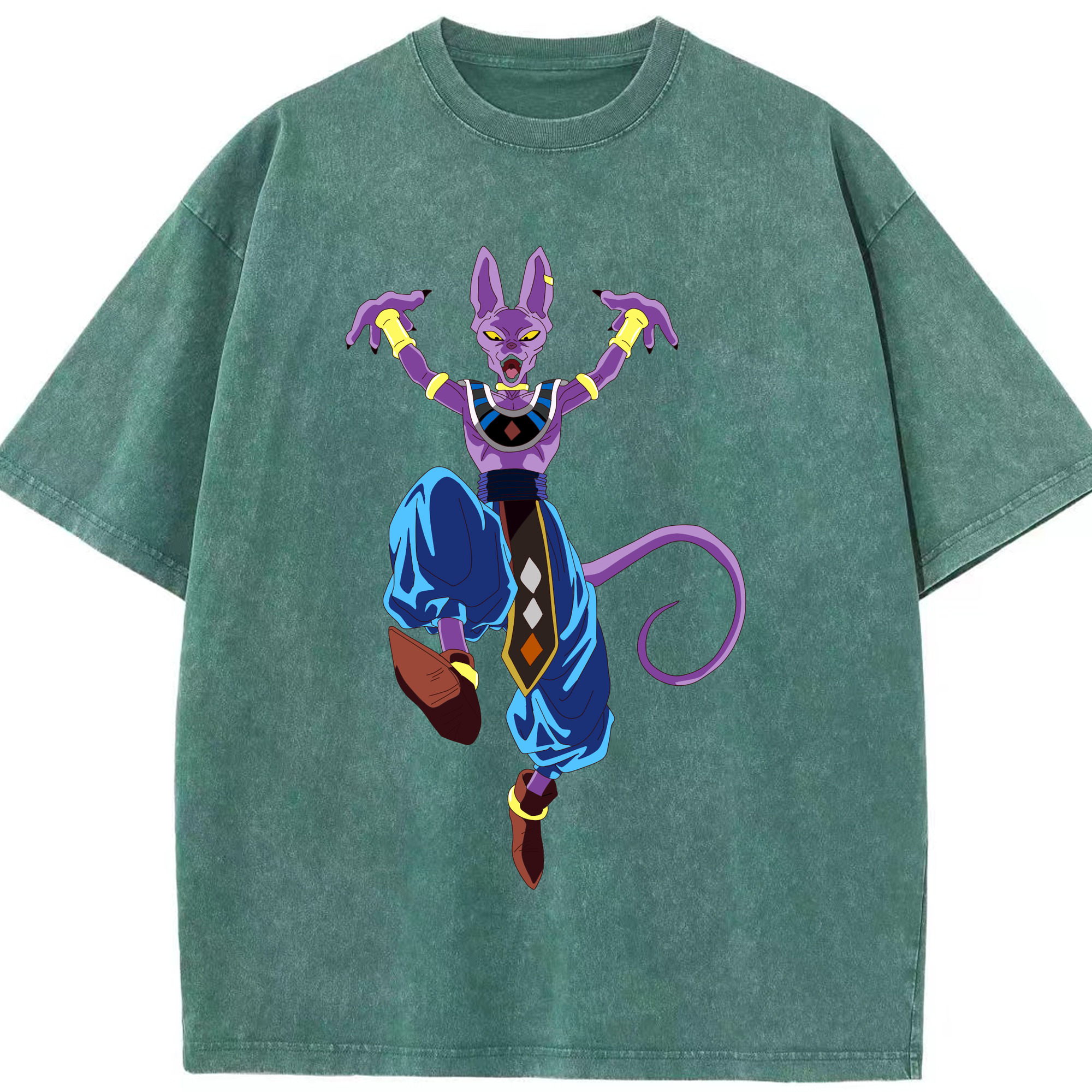 （画像用） ドラゴンボール ビルス 破壊神ビルス DRAGON BALL Beerus Birusu 綿100% ヴィンテージ風 半袖Tシャツ（フロントプリント）